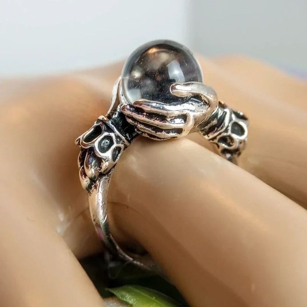 Gypsy Hands Holding a Crystal Ball Ring / Size 7